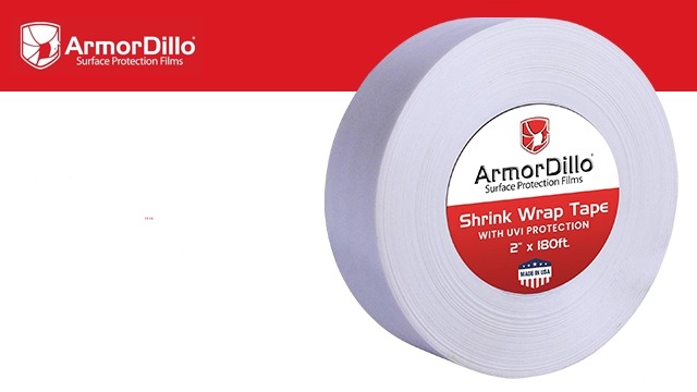 Image of ArmorDillo Poly Shrink Wrap Tape 4 inch x 180' - 11.04 per roll (1 Case - 12 Rolls) White Heat Shrink Tape for Boats | Waterproof Crash Wrap, Press & Seal Plastic Repair, Electrical & Plumbing Protection