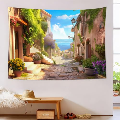 Tapisserie murale rue vintage beige 150x200cm pour decoration de salon