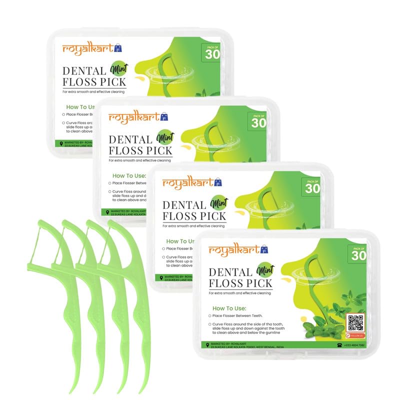 Royalkart 3 in 1 Dental Floss Picks Mint flavored flosser with tongue cleaner and toothpick for fresh breath and healthy gums(Pack of 4) (B0D7Q2PWMV) Amazon Price History, Amazon Price Tracker