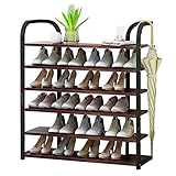 Zoe home 6 Tiers Schuhregal, Metallschuhturm-Speicher-Organisator Entryway Stehen Regale Holz stapelbare Schuhschrank Blumen-Regale, H43 (Color : A)