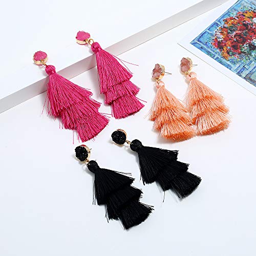 Boho Statement Tassel Clip On Drop Earrings - Feather, Non-Piercing, Dangling Fringe Earrings for Women - Vacation, Beach, Bride, Bachelorette, Costume, Prom Jewelry2
