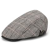 Mens Tweed Flat Cap,Vintage Duckbill Flat Caps Winter Hat Adjustable Berets for Men Women(Grey)