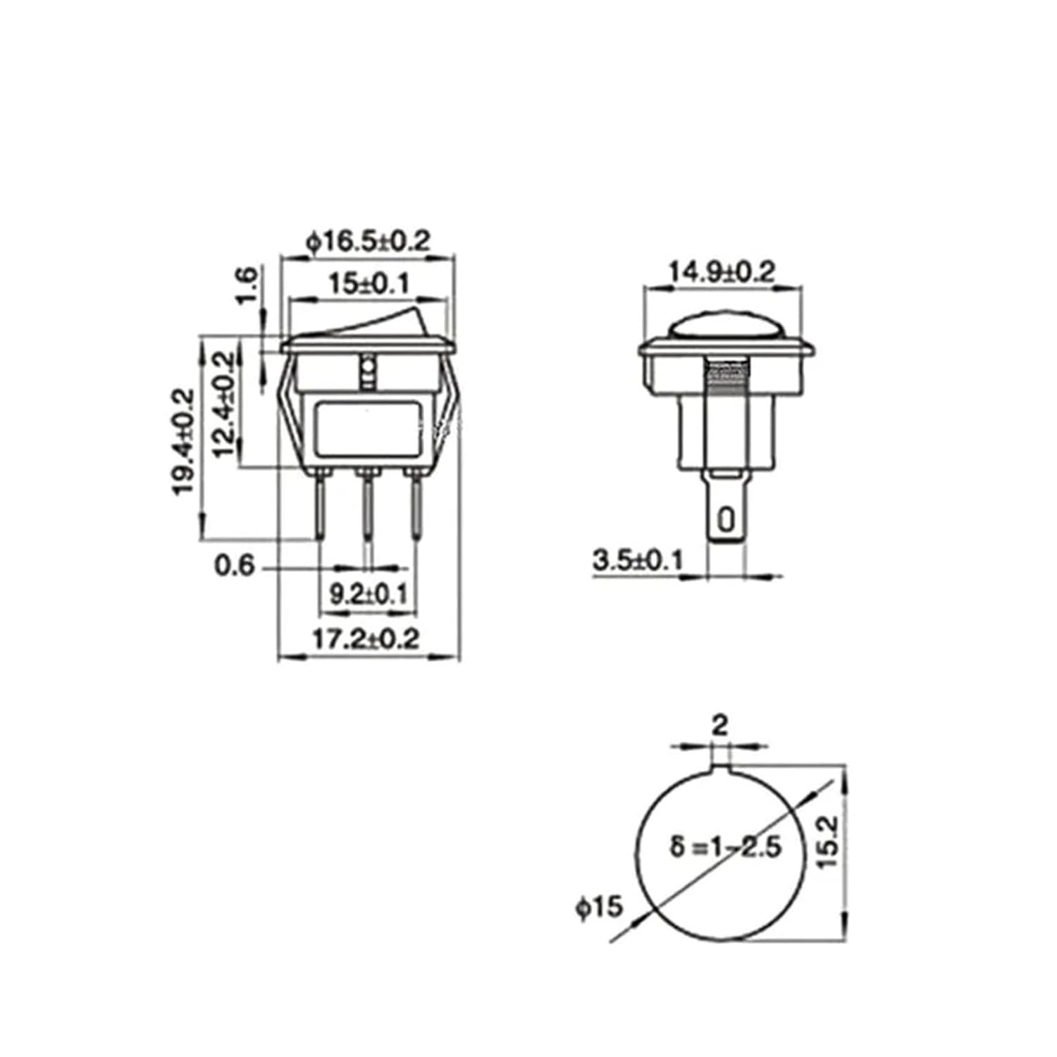 10 pcs/lot KCD1-105 2Pin 16mm 3A Electrical switches Snap-in ON Off Rocker Switch Position