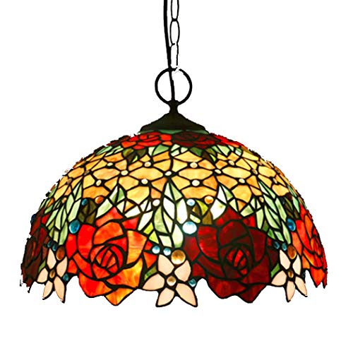 Plafonnier en verre taché style rose 16 pouces à 3 lumières pour éclairage de salle à manger