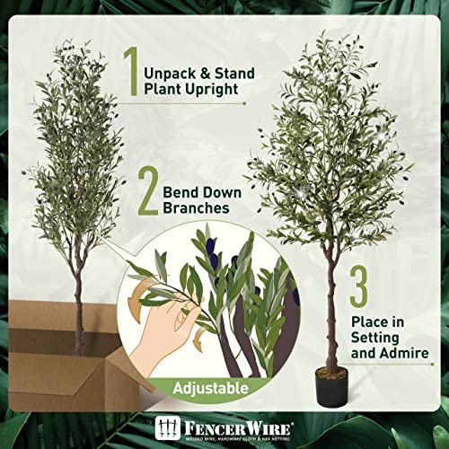 Fencer Wire Artificial Olive Tree, 5 / 6 / 7 Feet Fake Potted Topiary Tree With Dried Moss, Faux Olive Branch And Fruit, Faux Plant In Pot For Indoor Home Office Modern Decoration Housewarming Gift #TOP5