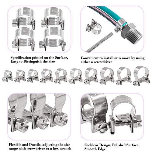 Swpeet Mini-Kraftstoffeinspritzleitungsschlauchklemmen-Sortiment, 12 mm - 14 mm, 304 Edelstahl, perfekt für Automobil, Landwirtschaft, Anlage und Bau, 12 Stück