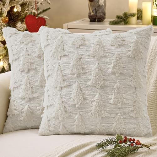 Image of MIULEE Christmas Throw Pillow Covers Cream White Set of 2 20x20
