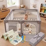 Parc Bébé 120x120cm - Tapis de sol inclus, Idéal Enfant & Bébé -Gris...
