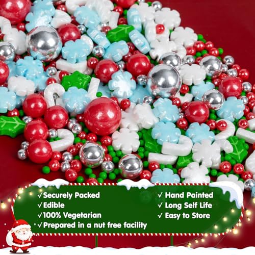 Image of Edible Christmas Sprinkles for Cake Decorating,130g,White and Blue Snowflake,White Candy Cane,Red Silver Pearls,Christmas Trees,Nonpareils,Sugar Holiday Sprinkle for Cupcake Toppers,Cookie,Ice Cream Decorations Winter Theme Party Supplies