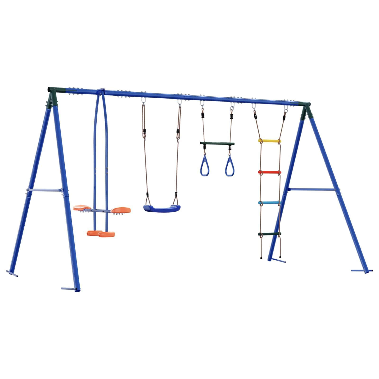 Set di altalena per esterni con telaio in acciaio, panca e scala, 330 x 185 x 185 cm, set da gioco resistente alle intemperie per il giardino