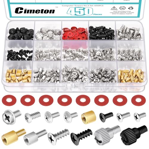 Cimeton 450Pcs Computer Screws Assortment Kit Motherboard Standoffs Screw Computer Screws Standoffs for Universal Motherboard PC Computer Case Repair Computer Parts