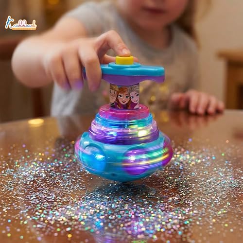 Image of Frozen Dizzy Glow Top - LED Light & Music Spinning Top Toy for Kids, Magic Musical Spinner with 360 Rotation, Turkish Blue Frozen Character Toy for Boys & Girls Age 3+, Battery Operated