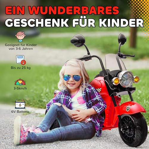 AIYAPLAY Kinder Elektro-Motorrad, 6V Kindermotorrad mit Musik, Kinderfahrzeug mit LED-Scheinwerfer, 3-5 km/h, für 3-6 Jahre Kinder, max. 25 kg, Rot – Bild 7