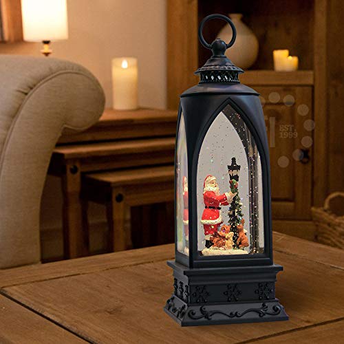 Image of Eldnacele 12 inch Christmas Snow Globe Lantern Snowman with Music & Timer, USB Lined /Battery Operated Lighted Water Glittering Lantern for Christmas Festival Decoration Gifts - Santa