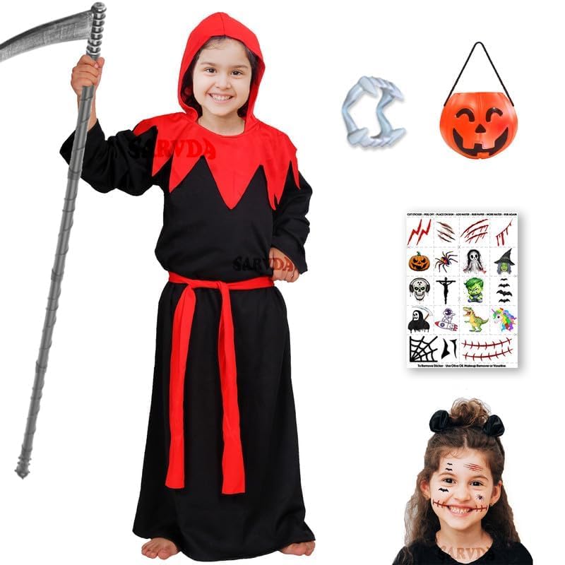 Image of Sarvda Halloween Dress | Costume and Accessories | For Girls and Boys | Haunted Horror Theme Party Vampire Witch Ghost Skeleton Draculla Pumpkin Scary Cosplay Dress