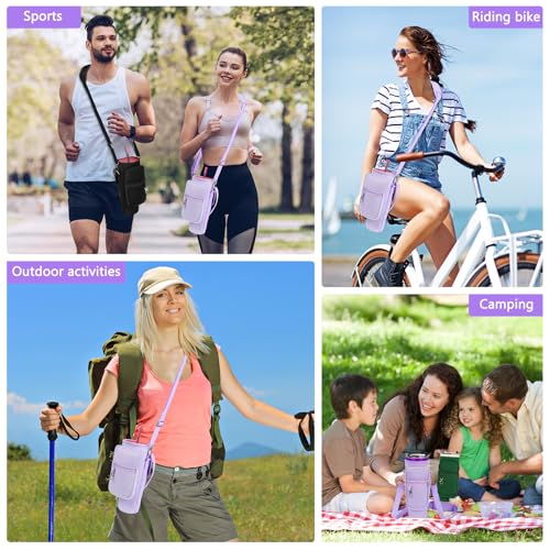 Image of Water Bottle Carrier Bag with Phone Pocket Compatible with Stanley /Meoky 40 oz Tumbler with Handle,Water Bottle Holder Pouch with Adjustable Strap Compatible with Stanley Cup Accessories,Purple