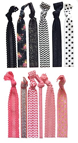 Hair Ties 12 PCS Pack Pony Tail Holder Accessories bands elastic for girls women baby wedding Gift kit no crease bracelet (12 Pcs Set E)