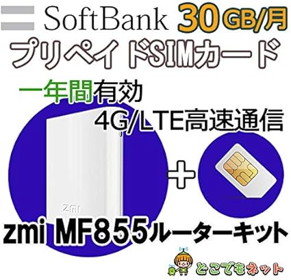Amazon Co Jp 日本 国内 プリペイド データ 通信 Simカード Japan Prepaid Data Sim Card 国内海外通信専門店どこでもネット Softbank 30gb 月 一年間有効 Mf855ルーター付き 家電 カメラ