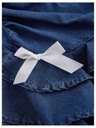 WDIRARA Women's Strapless Denim Mini Dress Bandeau Layered Ruffle A Line Bow Dresses3