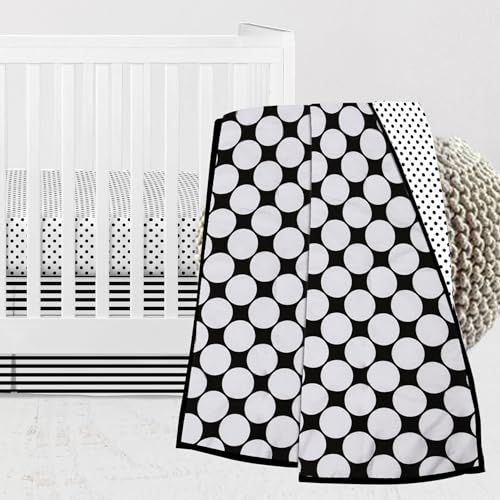 Bacati - Dots Pin Stripes Black/White Unisex 3-Piece Crib Bedding Set