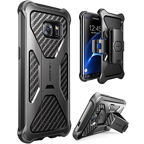 i-Blason Prime Series Case Designed for Galaxy S7 Edge, Kickstand Samsung Galaxy S7 Edge 2016 Release Heavy Duty Dual Layer Combo Holster Cover case with Locking Belt Swivel Clip (Black)
