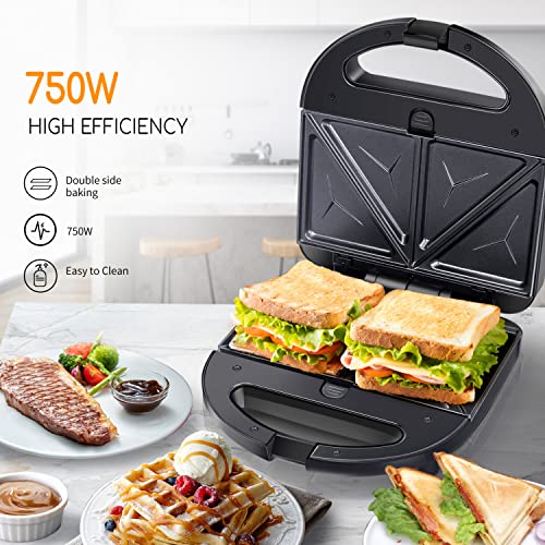 Aigostar Sandwich Maker Panini Press Grill, 3 In 1 Waffle Maker With Removable Non-Stick Plates, Electric Grilled Cheese Maker, Portable Cool Touch Handle, Led Indicator Lights & Easy To Clean, 750W #TOP2