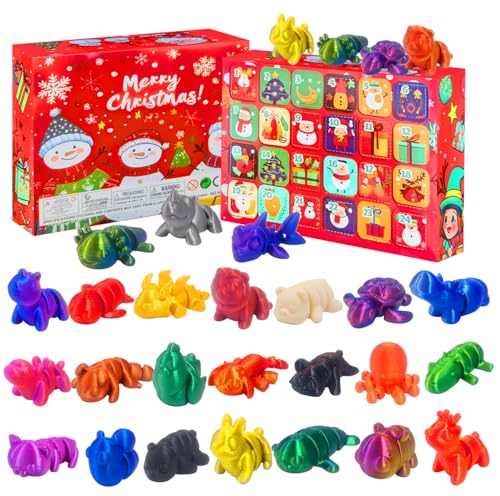 2024 Christmas Advent Calendar with Mini 3D Print Animals Set Toys Inside Great for Kids Girls Boys Adults Christmas Stocking Stuffers Christmas Party Favors Gifts