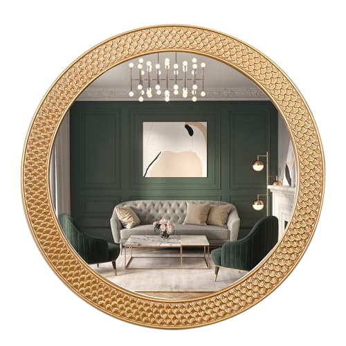 Gold-Round-Mirror-26-Inch-Decorative-Circle-Gold-Mirror-for-Wall-with-Wooden-Frame-Large-Modern-Vintage-Wall-Mounted-Circle-Mirrors-for-Living-Room-BedroomEntryway-Bathroom