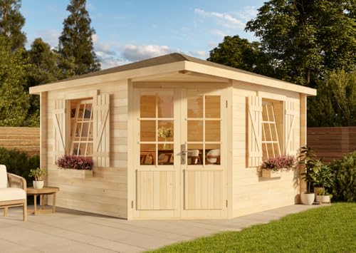 Alpholz 5-Eck Gartenhaus Monica Royal aus Massiv-Holz, Gerätehaus mit 28...