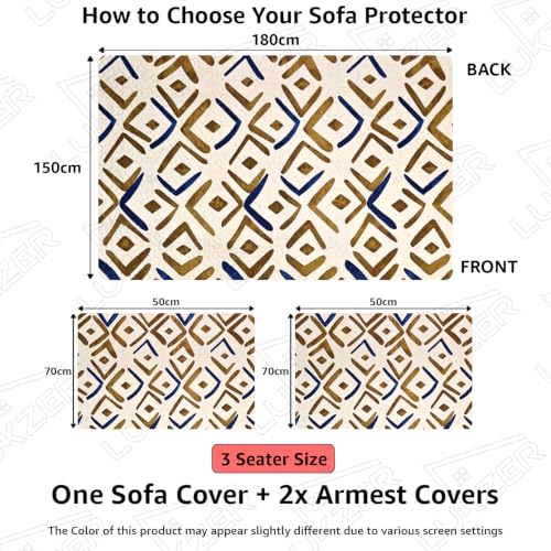 Image of Lukzer 3 Seater Sofa Cover Quilted Reversible WaveEdge Ultrasonic Cut Sofa Mat with Back and Hand Rest Covers - Terra Bloom - Washable Sofa Protector for Modern Living Room 180 x 150 CM /SC-205-03WB