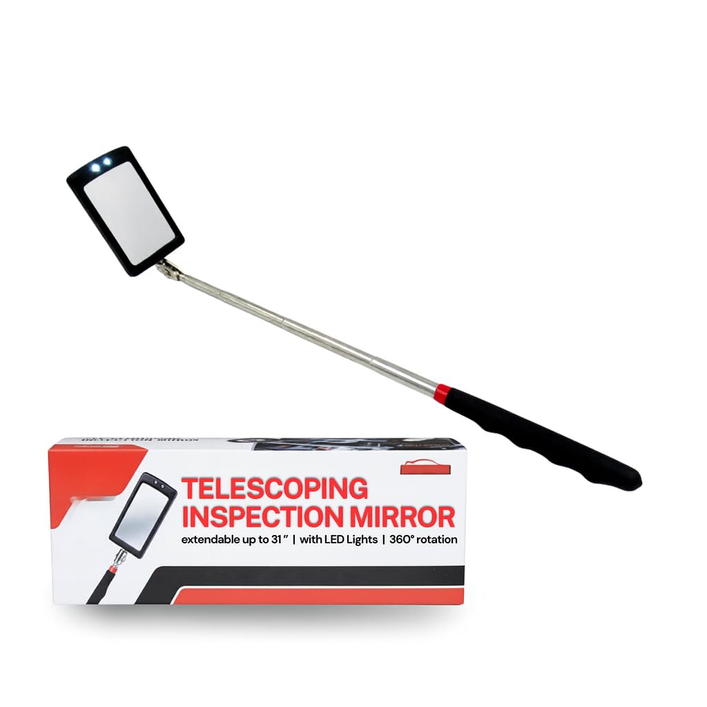 Houseables Inspection Mirror, Telescoping Mirror, Mechanic, Extendable, On A Stick, Retractable, Telescope, Telescopic, Welding, with Light, Automotive, Small, Machine Tool, Extended, Angled, Lighted
