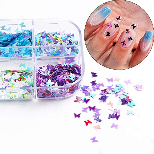Changar Butterfly Nail Art Glitter Sequins, 3D Laser Butterfly Nail Decals Sticker Holographic Nail Sparkle Glitter For Manicure Make Up Diy Decals Decoration … #TOP6