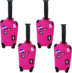 Kit 4 Tag de Bagagem Identificador de Mala de Viagem Férias Avião Etiqueta de Silicone Premium (ROSA, MALINHA)