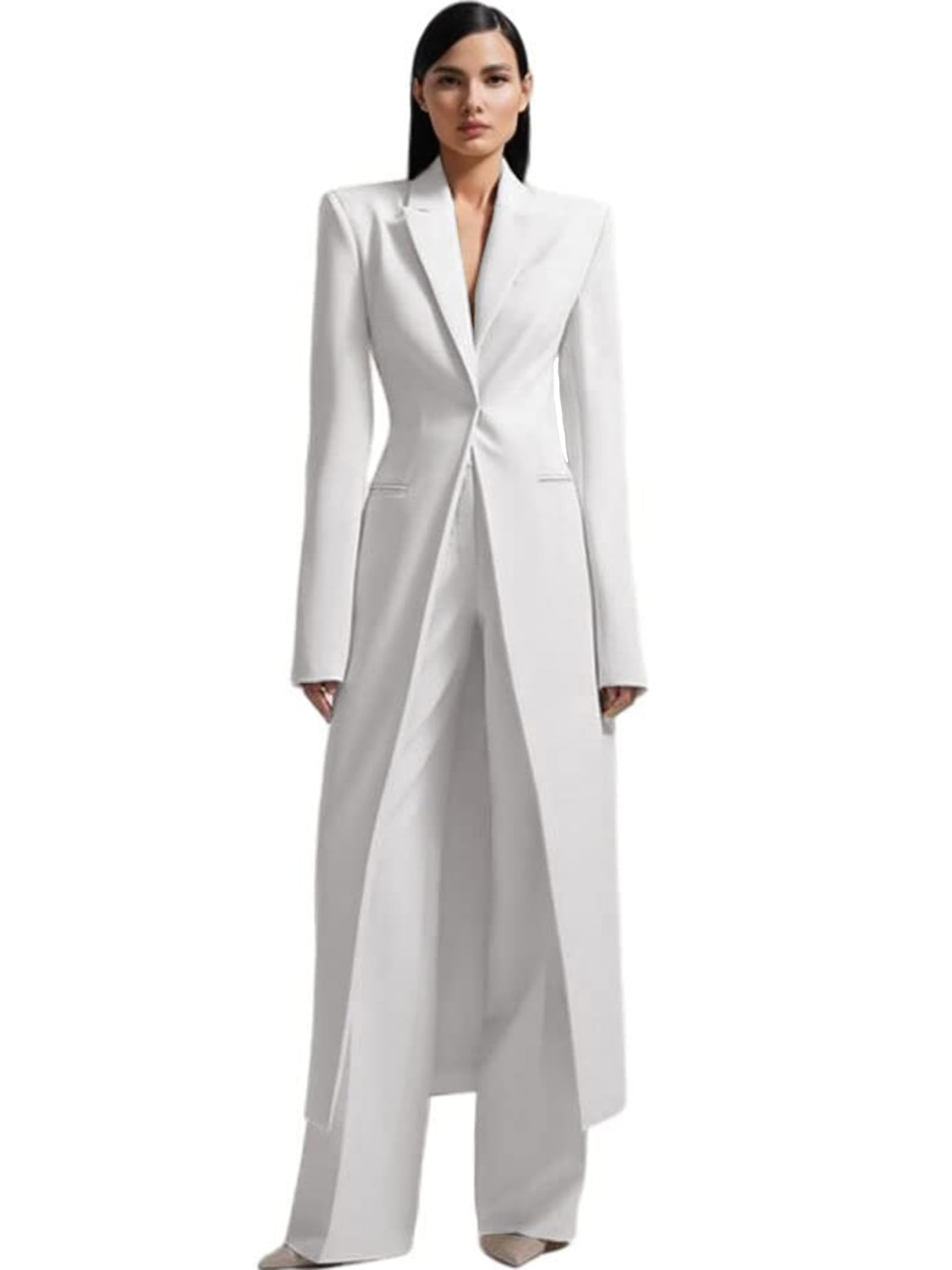 TIANMEI Womens Suit Slim Fit Tuxedo for Women Casual 2 Pieces Blazer Dress Set Long Ladies Formal Wedding