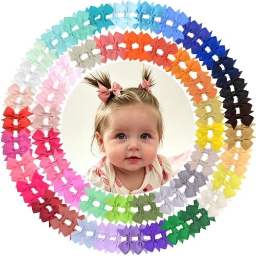 ALinmo Hair Clips for Girls 100PCS - 2" Fully Lined Tiny Bows, Alligator Clips for Infants and Toddlers in Pairs