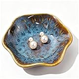 Vintage-Inspired Ceramic Jewelry Dish – Handcrafted Floral Trinket Trays in Luxe Glazed Porcelain | Antique-Style Ring Holders for Vanity & Dresser Décor (1, Kiln transformed lotus, peacock green)