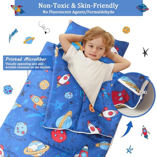 Image of Toddler Nap Mat for Preschool 50''x30'' Sleeping Mat with Removable Pillow and Minky Blanket for Kids Ages 3-7 Roll Up Soft Sleeping Bag for Boys Girls Kindergarten Daycare Sleepover