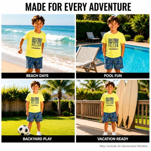Image of Volcom Baby Boys Swim Set - 2 Piece Short Sleeve Swim Shirt Graphic Tees & Board Shorts - Infant Toddler Little Boys Swimsuit