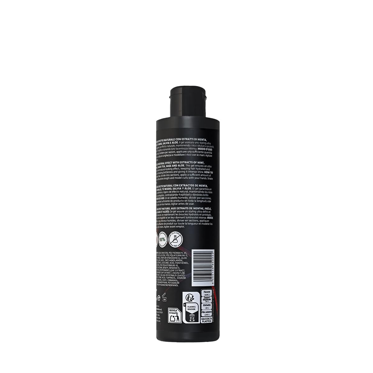 Gel Styling effetto naturale per capelli ricci con estratti di menta, equiseto, tè nero, salvia e aloe Natural&Amazing di DIVINA BLK (250ml)