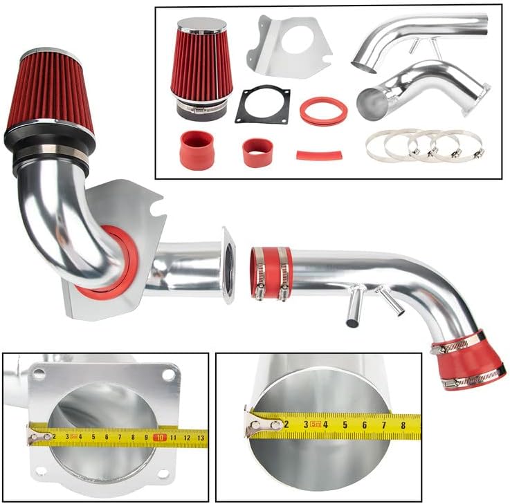 KAC Air Intake Kit, 3" & 3.5" Cold Air Intake System Kits + Filter Aluminum Compatible with 1996-2004 Mustang GT Model with 4.6L V8 (Red)