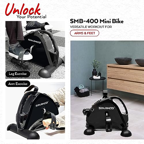 Image of Sparnod Fitness SMB-400 Mini Bike Your Workout Solution for Arms & Feet for Home and Office: Portable Under Desk Pedal Exerciser with Adjustable Resistance & LCD Monitor
