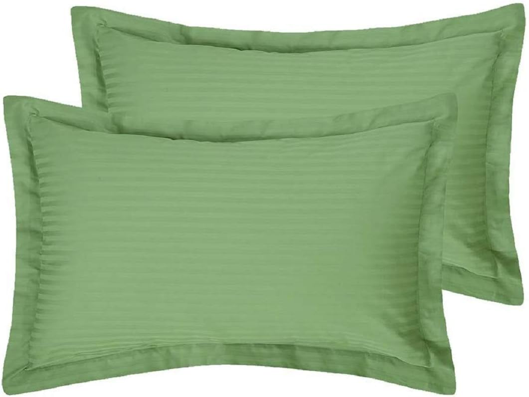 400 TC Set of 2 Oxford Pillowcases, 100% Egyptian Cotton Envelope Closure Pillow Covers Solid & Striped Pattern Pillow Protectors - Light Blue Solid, Standard Size 20"X30"