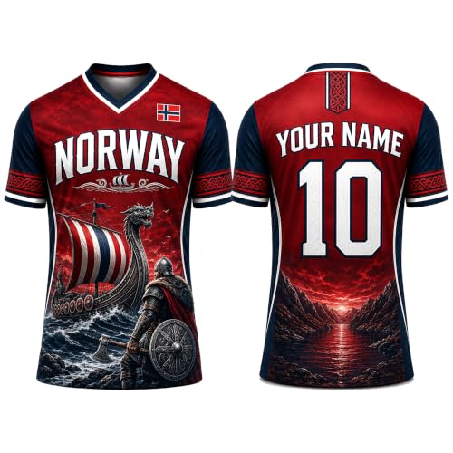 Custom Norway Soccer Jerseys Men Norwegian Jerseys Personalized Name Number USA Shirt Patriotic Soccer Uniform Men Women Youth Kids Fan Gift Soccers Team Fan Gifts for Players