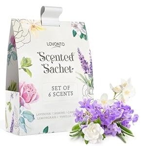 6 Pack Scented Sachet Bags for Drawers and Closets – Long Lasting Lavender, Rose, Jasmine, Vanilla, Gardenia, Lemongrass – Room Air Fresheners for Home – Car Fragrance Gift Set