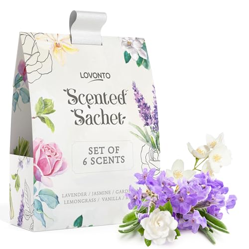 6 Pack Scented Sachet Bags for Drawers and Closets – Long Lasting Lavender, Rose, Jasmine, Vanilla, Gardenia, Lemongrass – Room Air Fresheners for Home – Car Fragrance Gift Set