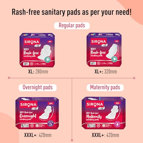 Image of Sirona Max Sanitary Pads for Women | XL Plus (Pack of 60 Pads) | 100% Rash Free & Toxic-Free | Organic Cotton Sanitary Pad | Up to 0% Leakage, Comfortable & High Absorbency