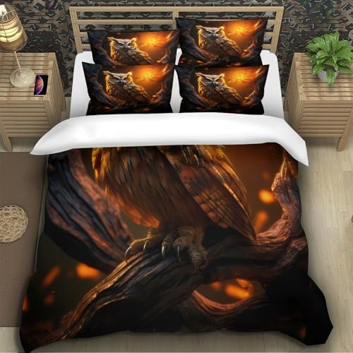 Housse de couette fermeture eclair resistante parure de lit hibou 140x200cm lit single - 5