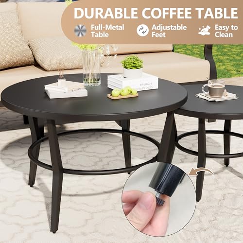 Image of Aluminum Patio Furniture Set with 2 Round Coffee Tables, 5 Seats Outdoor Patio Conversation Sets w /5.1 inch Cushions,Patio Conversation Sets for Garden, Backyard, Porch-Sand
