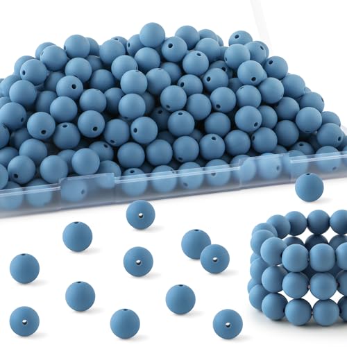 HHCFAST Silicone Beads, 160Pcs 12mm Round, Powder Blue for Keychain Making, Bracelet Making, Necklace Making and Pens