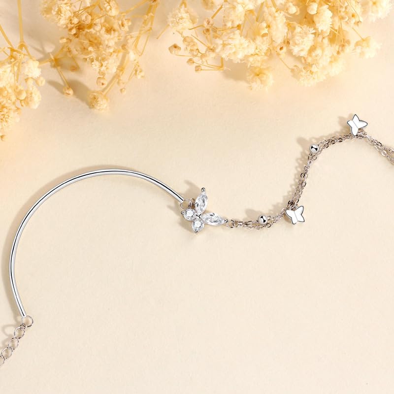LYGXWJFC Pulsera De Plata 925, Hebilla De Resorte Ajustable De Gama Alta S925 Plata De Ley Pequeña Pulsera De Mariposa De Estilo Fresco, Joyería Energética para Mujeres